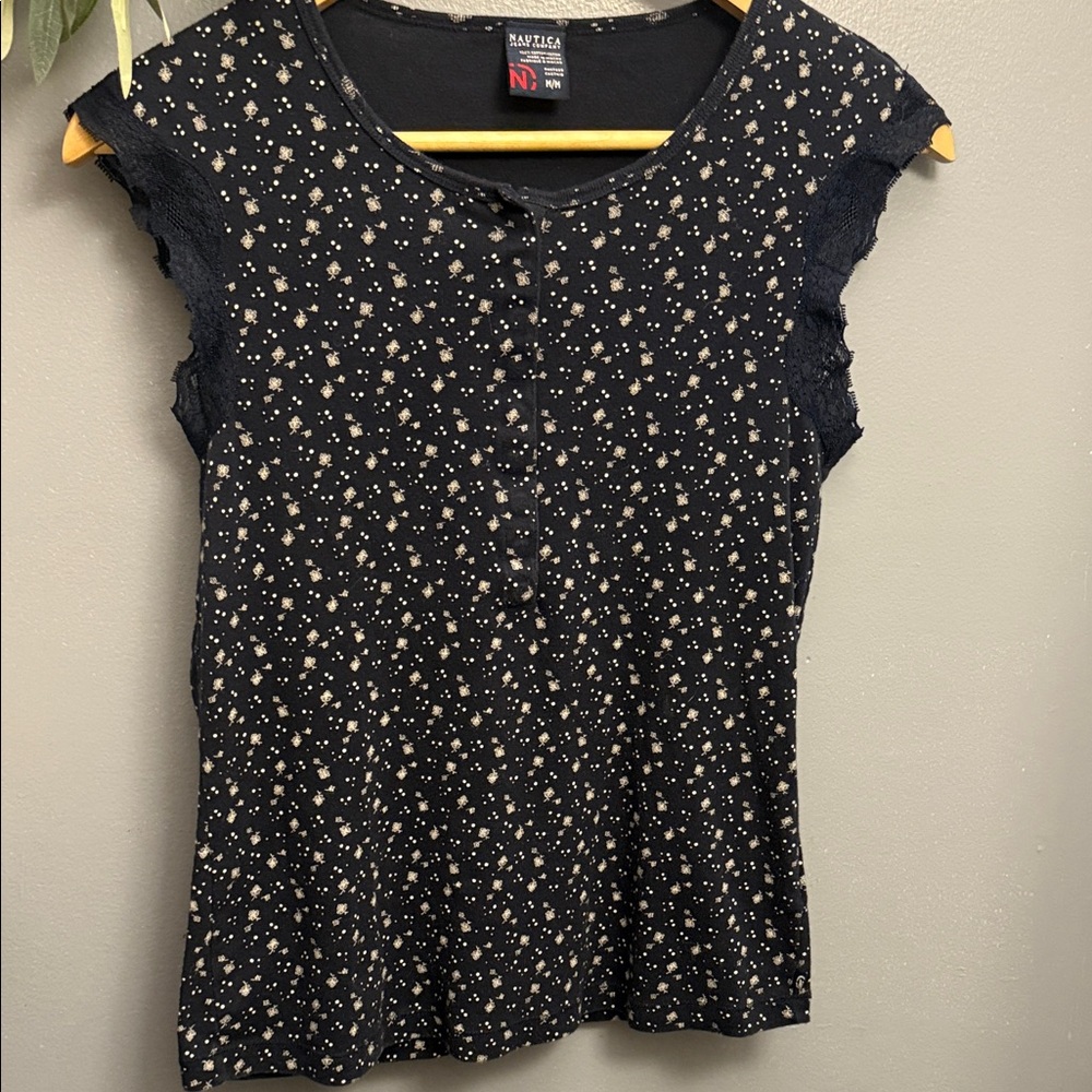 Nautica Navy Floral Cap-Sleeve Tank Top